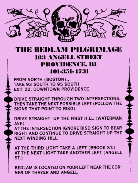 Directions to Bedlam in Providence, RI